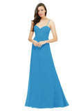 Peacock Blue A-Line Spaghetti Straps Sweetheart Sleeveless Long Bridesmaid Dress Valarie