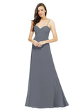 Slate Grey A-Line Spaghetti Straps Sweetheart Sleeveless Long Bridesmaid Dress Valarie