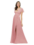 Bliss A-Line V-Neck Cap Sleeves Long Bridesmaid Dress Dayna