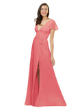 Desert Rose A-Line V-Neck Cap Sleeves Long Bridesmaid Dress Dayna