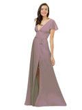 Dusty Rose A-Line V-Neck Cap Sleeves Long Bridesmaid Dress Dayna