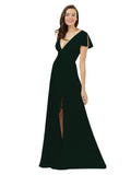 Ever Green A-Line V-Neck Cap Sleeves Long Bridesmaid Dress Dayna