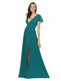 Hunter A-Line V-Neck Cap Sleeves Long Bridesmaid Dress Dayna