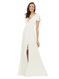 Ivory A-Line V-Neck Cap Sleeves Long Bridesmaid Dress Dayna