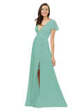 Jade A-Line V-Neck Cap Sleeves Long Bridesmaid Dress Dayna