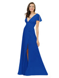 Royal Blue A-Line V-Neck Cap Sleeves Long Bridesmaid Dress Dayna