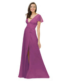 Wild Berry A-Line V-Neck Cap Sleeves Long Bridesmaid Dress Dayna