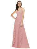 Bliss A-Line Spaghetti Straps V-Neck Sleeveless Long Bridesmaid Dress Cristine