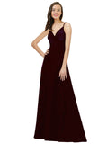 Burgundy Gold A-Line Spaghetti Straps V-Neck Sleeveless Long Bridesmaid Dress Cristine