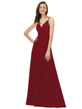 Burgundy A-Line Spaghetti Straps V-Neck Sleeveless Long Bridesmaid Dress Cristine