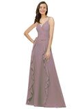 Dusty Rose A-Line Spaghetti Straps V-Neck Sleeveless Long Bridesmaid Dress Cristine