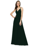 Ever Green A-Line Spaghetti Straps V-Neck Sleeveless Long Bridesmaid Dress Cristine