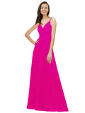 Fuchsia A-Line Spaghetti Straps V-Neck Sleeveless Long Bridesmaid Dress Cristine