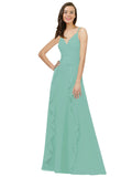 Jade A-Line Spaghetti Straps V-Neck Sleeveless Long Bridesmaid Dress Cristine