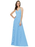 Periwinkle A-Line Spaghetti Straps V-Neck Sleeveless Long Bridesmaid Dress Cristine