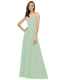 Sage A-Line Spaghetti Straps V-Neck Sleeveless Long Bridesmaid Dress Cristine