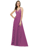 Wild Berry A-Line Spaghetti Straps V-Neck Sleeveless Long Bridesmaid Dress Cristine