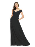 Black A-Line Off the Shoulder Sleeveless Long Bridesmaid Dress Jonila