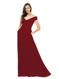 Burgundy A-Line Off the Shoulder Sleeveless Long Bridesmaid Dress Jonila