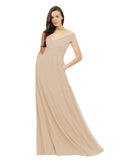 Champagne A-Line Off the Shoulder Sleeveless Long Bridesmaid Dress Jonila