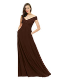 Chocolate A-Line Off the Shoulder Sleeveless Long Bridesmaid Dress Jonila