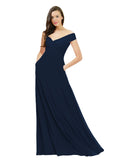 Dark Navy A-Line Off the Shoulder Sleeveless Long Bridesmaid Dress Jonila