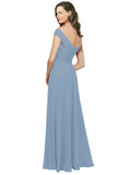 RightBrides Jonila Dusty Blue A-Line Off the Shoulder Sleeveless Long Bridesmaid Dress Jonila