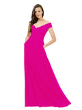 Fuchsia A-Line Off the Shoulder Sleeveless Long Bridesmaid Dress Jonila