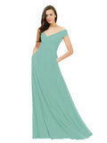 Jade A-Line Off the Shoulder Sleeveless Long Bridesmaid Dress Jonila