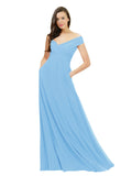 Periwinkle A-Line Off the Shoulder Sleeveless Long Bridesmaid Dress Jonila