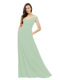 Sage A-Line Off the Shoulder Sleeveless Long Bridesmaid Dress Jonila