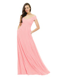 Salmon A-Line Off the Shoulder Sleeveless Long Bridesmaid Dress Jonila