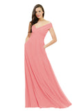 Watermelon A-Line Off the Shoulder Sleeveless Long Bridesmaid Dress Jonila