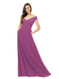 Wild Berry A-Line Off the Shoulder Sleeveless Long Bridesmaid Dress Jonila