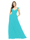 Aqua A-Line Sweetheart V-Neck Sleeveless Long Bridesmaid Dress Gary