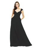 Black A-Line Sweetheart V-Neck Sleeveless Long Bridesmaid Dress Gary