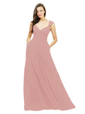 Bliss A-Line Sweetheart V-Neck Sleeveless Long Bridesmaid Dress Gary