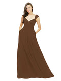 Brown A-Line Sweetheart V-Neck Sleeveless Long Bridesmaid Dress Gary