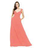 Coral A-Line Sweetheart V-Neck Sleeveless Long Bridesmaid Dress Gary