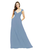 Dusty Blue A-Line Sweetheart V-Neck Sleeveless Long Bridesmaid Dress Gary