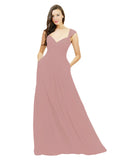 Dusty Pink A-Line Sweetheart V-Neck Sleeveless Long Bridesmaid Dress Gary