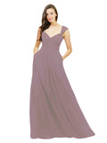 Dusty Rose A-Line Sweetheart V-Neck Sleeveless Long Bridesmaid Dress Gary