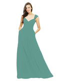 Icelandic Silver A-Line Sweetheart V-Neck Sleeveless Long Bridesmaid Dress Gary