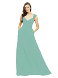 Jade A-Line Sweetheart V-Neck Sleeveless Long Bridesmaid Dress Gary