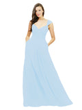 Light Sky Blue A-Line Sweetheart V-Neck Sleeveless Long Bridesmaid Dress Gary