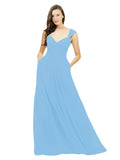 Periwinkle A-Line Sweetheart V-Neck Sleeveless Long Bridesmaid Dress Gary