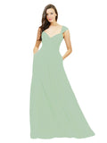 Sage A-Line Sweetheart V-Neck Sleeveless Long Bridesmaid Dress Gary