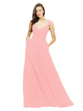 Salmon A-Line Sweetheart V-Neck Sleeveless Long Bridesmaid Dress Gary