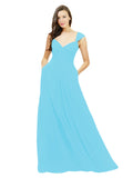 Sky Blue A-Line Sweetheart V-Neck Sleeveless Long Bridesmaid Dress Gary