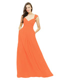 Tangerine Tango A-Line Sweetheart V-Neck Sleeveless Long Bridesmaid Dress Gary